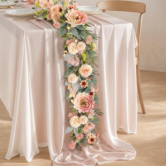 Spring Garland 6FT Hydrangea Flower Garland Faux Greenery Leaf Vine Garlands for Decoration for Spring Indoor Outdoor Garden Farmhouse Porch Wall Wedding Room Home Decor (Pink)