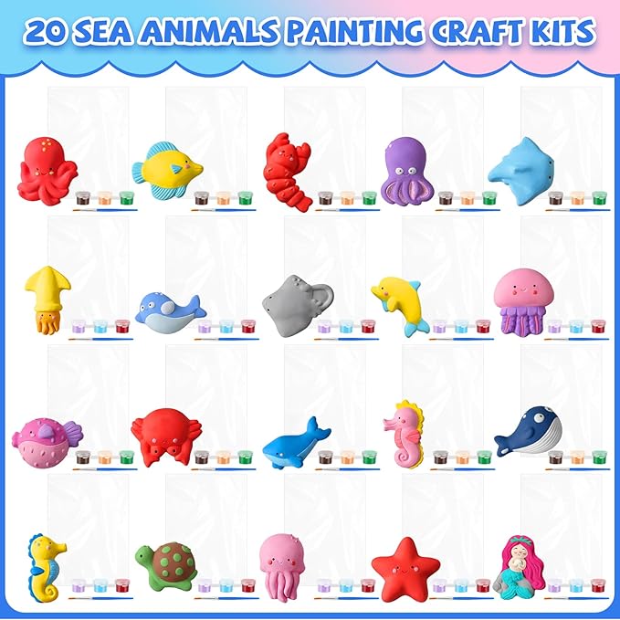 Simgoing 20 Set Ocean Animals Ceramic Painting Kit DIY Ceramic to Paint Your Own Under the Sea Animals Figurines Unpainted Plaster Summer Arts and Craft for Adults Beach Birthday Party Favors