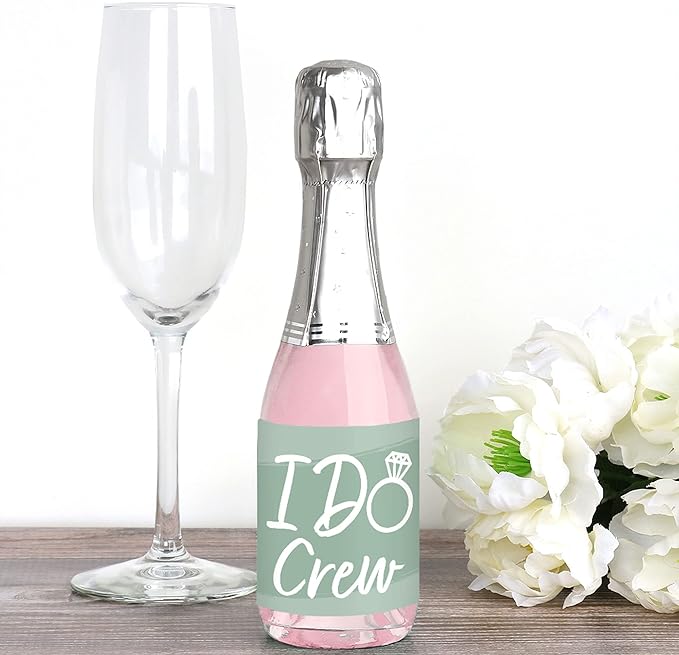 Big Dot of Happiness Sage Green Elegantly Simple - Mini Wine and Champagne Bottle Label Stickers - Wedding or Bridal Shower Guest Party Favor Gift for Women and Men - Set of 16