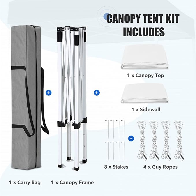 EAGLE PEAK Pop up Canopy 5x5, Outdoor Portable Canopy Tent with One Removable Sunwall, Carry Bag Included, White