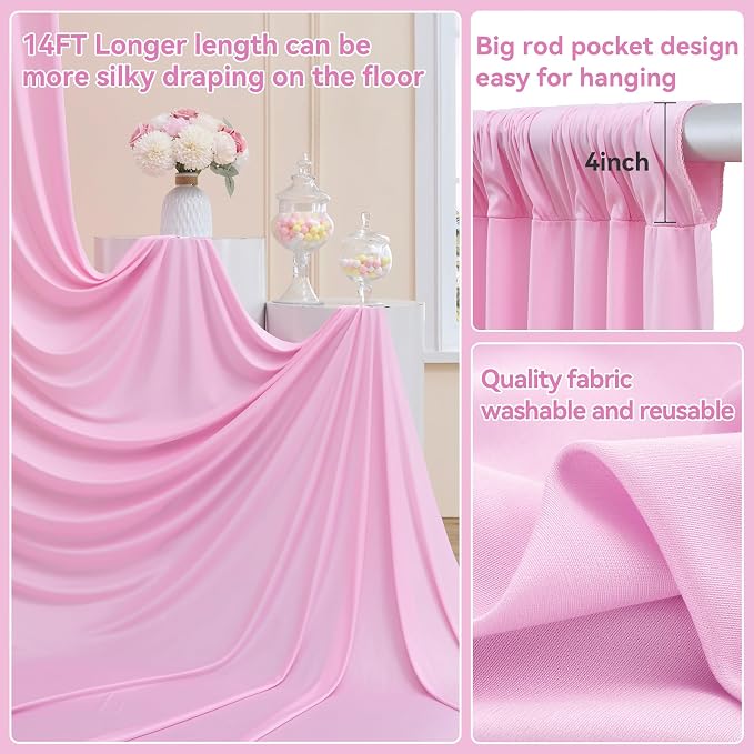 20ftx14ft Baby Pink Backdrop Curtains for Wedding-Wrinkle Free Backdrops Curtain Drapes Fabric Decorations Photo Back Drop Cloth for Baby Shower Photography Stage Reception 14Panels 14ft(H) x 5ft(W)