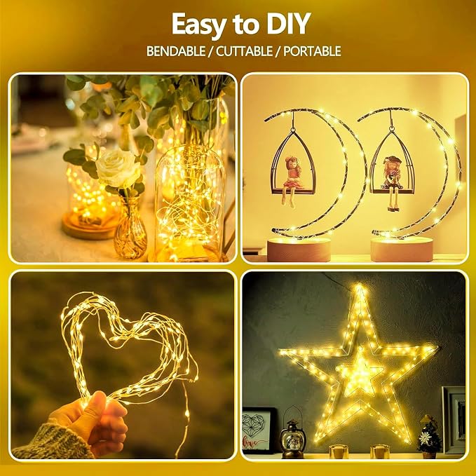 4-Pack Fairy Lights Battery Operated with Remote & Timer & 8 Modes, 16 FT 50 LED String Lights Outdoor Indoor, Battery Twinkle Lights Waterproof for Christmas Bedroom Centerpiece Décor (Warm White)