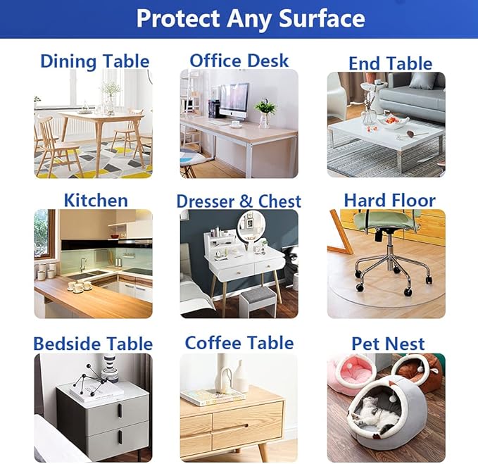 Thick 38x84 Inch Clear Plastic Table Protector PVC Tabletop Cover Mat Rectangular Plastic Table Cover Desk Pad Mat Office Computer Desk Side Table Topper Granite TV Bench Sreen Protection Easy Clean