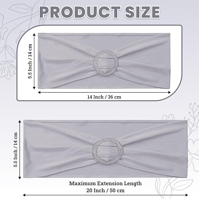 VDS - Light Silver | Spandex Chair Sashes Bows | 50 PCS | Stretch Elastic Banquet Universal Folding Chair Band Tie with Silver Buckle Slider for Wedding Party Conference Celebration Event Decoration