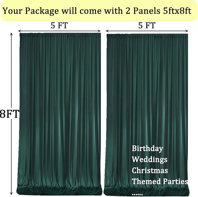 10x8 ft Wrinkle Free Hunter Green Backdrop Curtains for Parties, Thick Fabric Emerald Photo Backdrop Drapes Panels for Weddings Birthday Party Photography Background