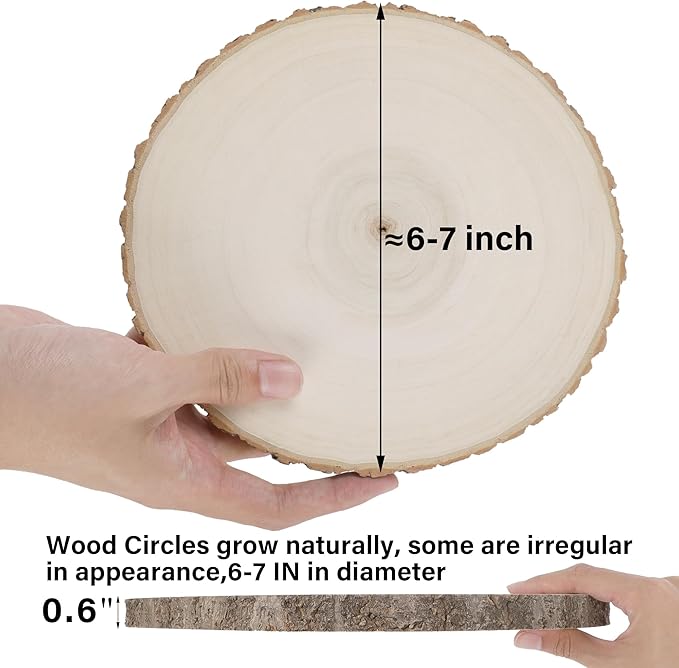 Sancodee 8 Pcs Large Unfinished Wood Slices, 6-7 Inches Wood Slabs for Centerpieces Natural Wooden Circle, DIY Wood Centerpieces for Tables Wedding Party Door Sign Decor