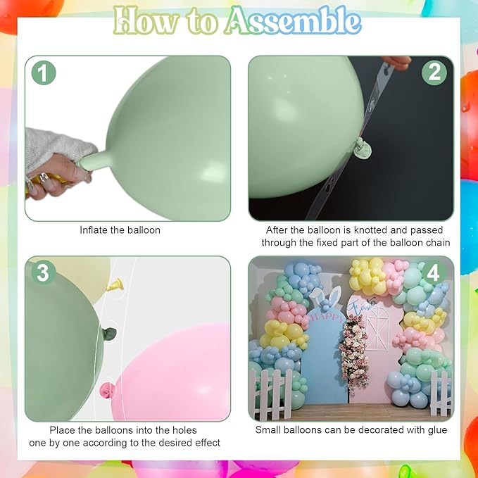 Patel Balloon Garland Arch Kit, 138 PCS Macaron Pink Yellow Green Blue Pastel Rainbow Colorful Balloon for Easter Spring Baby Shower Wedding Birthday Party Decorations
