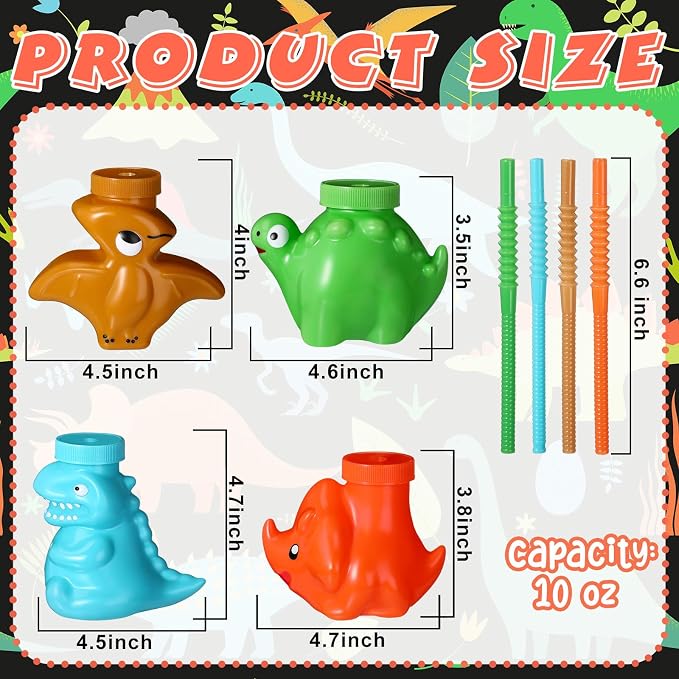 Maxcheck 12 Pieces Dinosaur Cups with Straws and Lids 10oz Dinosaur Party Favor Cups Bulk Plastic Dino Theme Party Supplies Reusable for Dino Birthday Decorations Safari Jungle
