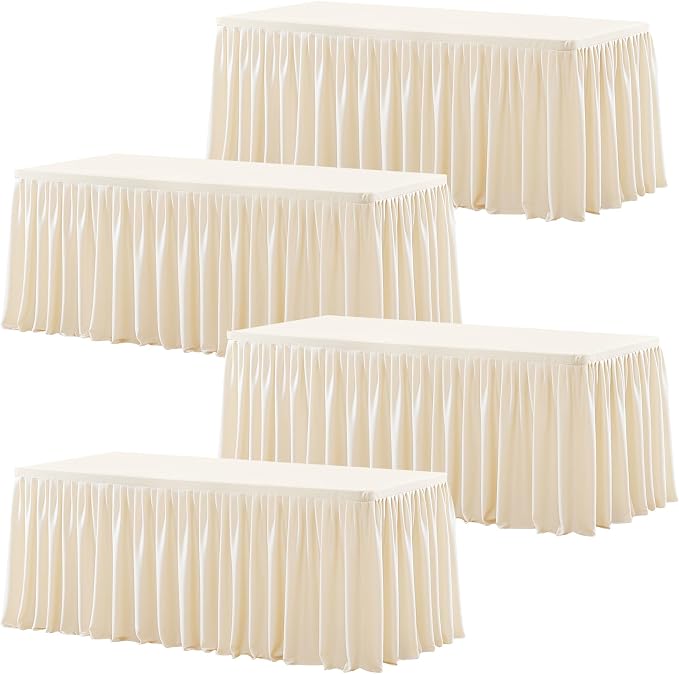 Wish Care 4 Pack Light Champagne Rectangle Table Clothes for 8 Foot Tables, Polyester Fitted Tablecloths 8ft Stretch Table Cover for Wedding, Birthday, Parties, Trade Show, Craft Show
