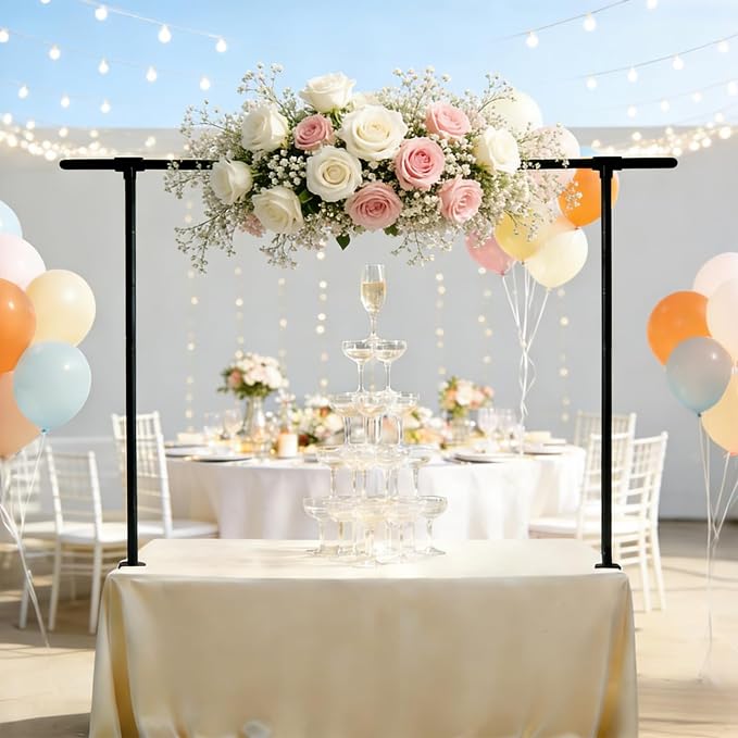 Beyeutao Black Over the Table Rod Stand with Clamps Adjustable Table Arch Stand H16-45" L16-87" Balloon Frame Hanging for Party Anniversary Wedding Birthday Garden Arbors Christmas Halloween