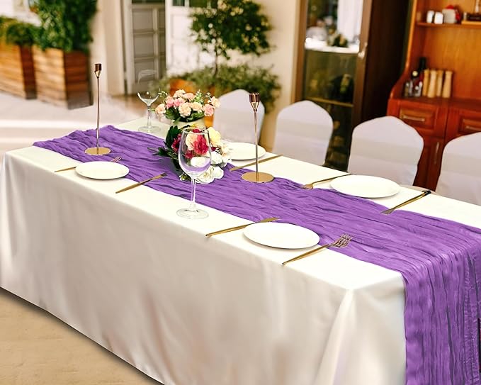 8 Pack Purple Cheesecloth Table Runner 10Ft Gauze Cheese Cloth Table Runner 35x120 Inch Romantic Boho Table Runners for Wedding Anniversary Bridal Baby Shower Birthday Party Banquet Event Table Decor