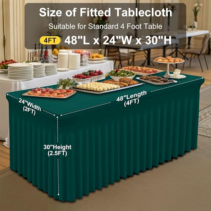 Smiry Spandex Tablecloth, Elastic Fitted Stretch Tablecloth for 4FT Rectangle Tables, Waterproof Washable Table Cover Skirt for Outdoor, Wedding, Banquet & Parties (Blackish Green, 48Lx24Wx30H Inch)