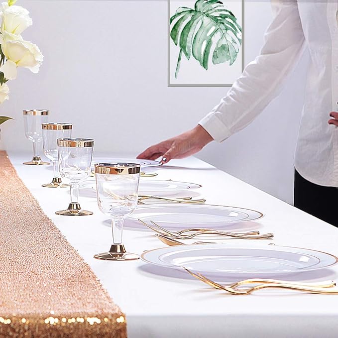 WDF 60PCS White Gold Plates Disposable - Gold Plastic Plates, Including 30-10.25inch Gold Dinner and 30-7.5inch Salad/Dessert for Baby Shower Wedding Spring
