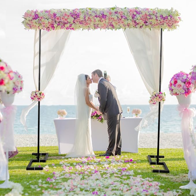 8.2 FT Wedding Arch Rectangle Stand Square Backdrop Stand, Extra Clamps to Table Rod Stand, Adjustable Photo Booth Background Kit, Balloon Arch Stand for Valentines Day Birthday Baby Shower Decor