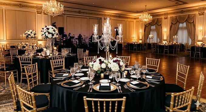 10 Pack Black Round Tablecloths 120 Inch - Stain Resistant Wrinkle Polyester Fabric Washable Table Cloth Cover for Kitchen Dining, Wedding, Reception Banquet, Birthday Party, Buffet Restaurant