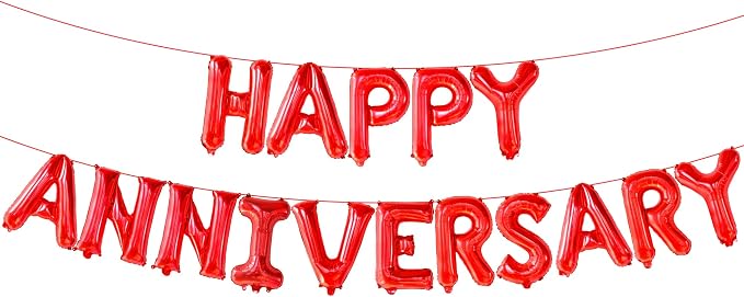 KatchOn, Red Happy Anniversary Balloons Letters - 16 Inch | Happy Anniversary Banner for Happy Anniversary Decorations | 000 Pcs Artificial Red Rose Petals - Silk