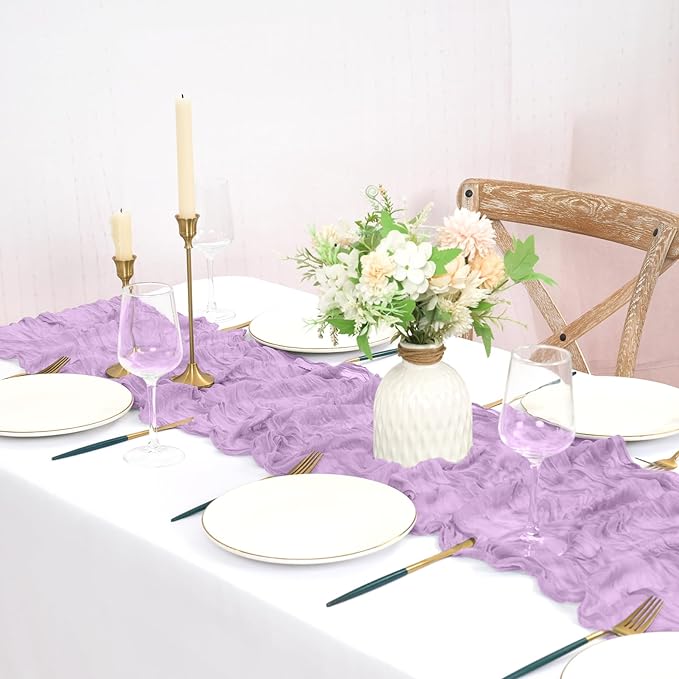 8 Pack Lavender Cheesecloth Table Runner 10FT Lilac Purple Boho Gauze Cheese Cloth Table Runner Rustic Sheer Fabric Table Runners for Wedding Bridal Shower Baby Shower Party(21.5×120 Inch)