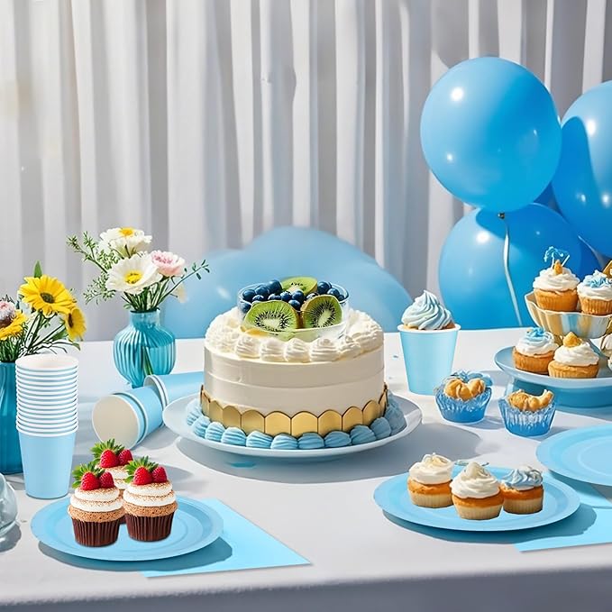200Pcs Blue Paper Plates and Napkins Cups, Blue Plates and Napkins Party Supplies, Boy Baby Shower Serve 50