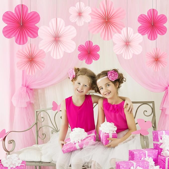 Paper Fans Party Decorations Paper Flowers Decorations for Wall Floral Backdrop Classroom Baby Shower Birthday Party Flower Wall Decor Pack of 9 Pink