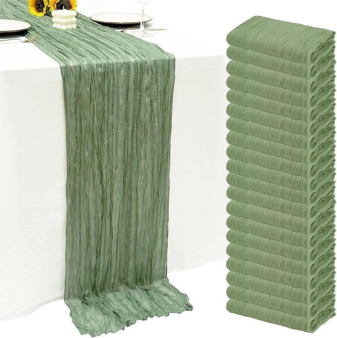 20Pack Sage Green Cheese Cloth Table Runner 10Ft Cheesecloth Table Runner Boho Gauze Table Runners Sage Green Wedding Decor for Party Bridal Shower Thanksgiving Christmas