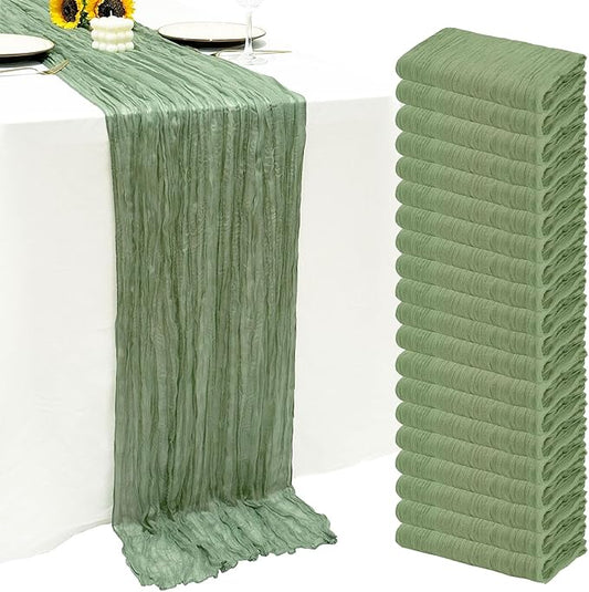 20Pack Sage Green Cheese Cloth Table Runner 10Ft Cheesecloth Table Runner Boho Gauze Table Runners Sage Green Wedding Decor for Party Bridal Shower Thanksgiving Christmas