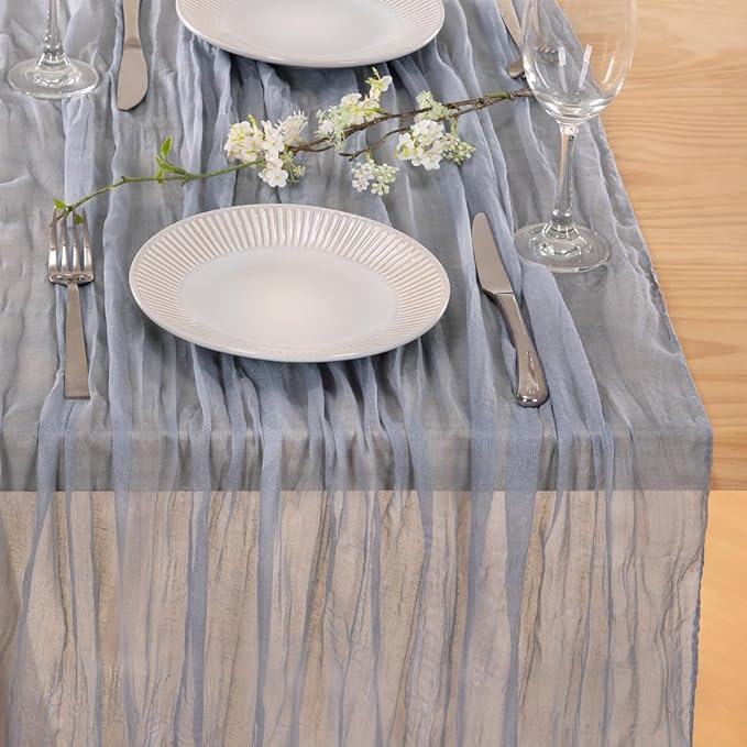 MLMC Grey Cheesecloth Table Runner 10ft Sheer Rustic Gauze Spring Cheese Cloth Centerpiece Decor 35x120 Inches for Wedding Party Bridal Shower Birthday Decor