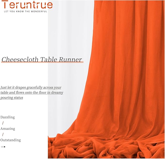 24 Packs Orange Cheesecloth Table Runner,10ft Rustic Gauze Boho Wedding Table Runner Decoration, Wedding Table Decor Sheer Table Runner for Wedding Party Bridal Shower Table