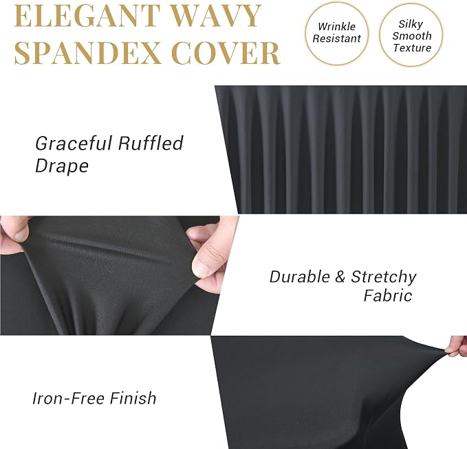 Black Spandex Table Cloths for 8 Foot Rectangle Tables, 2 Pack Wrinkle Free Fitted Table Cover 8ft Tablecloth Stretchy Table Skirt for Parties Weddings Banquet Birthday Baby Shower