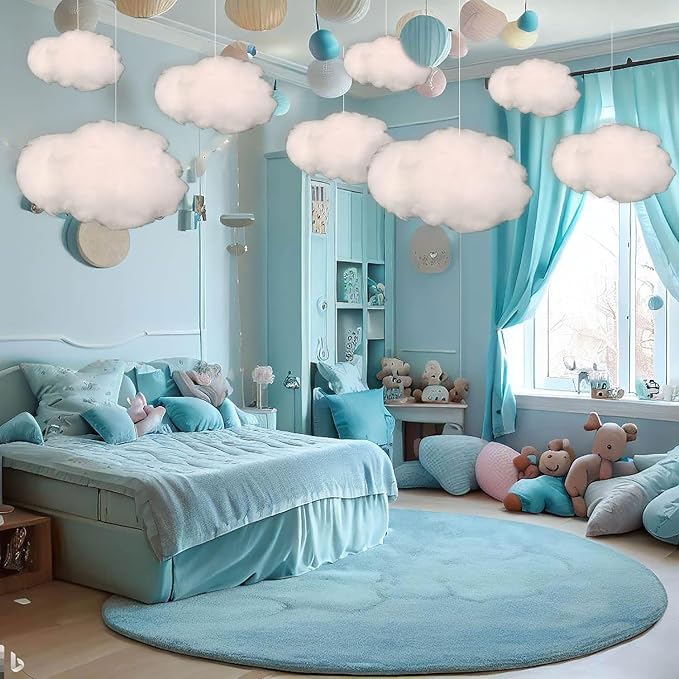 12 Pcs Artificial Cloud Props Imitation 3D Cloud Hanging Decorations Cloud Shape Room DIY Decorative Hanging Ornament for Stage Wedding Party Stage Show Decor (Small,Medium and Large Three Size)