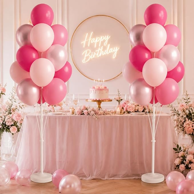Balloon Column Kit for Floor-Balloon Columns with Stand, Base and Pole,Balloon Tower Backdrop Decoration for Wedding, Baby Shower, Birthday Party, or Bachelorette Parties (Metallic Pink)