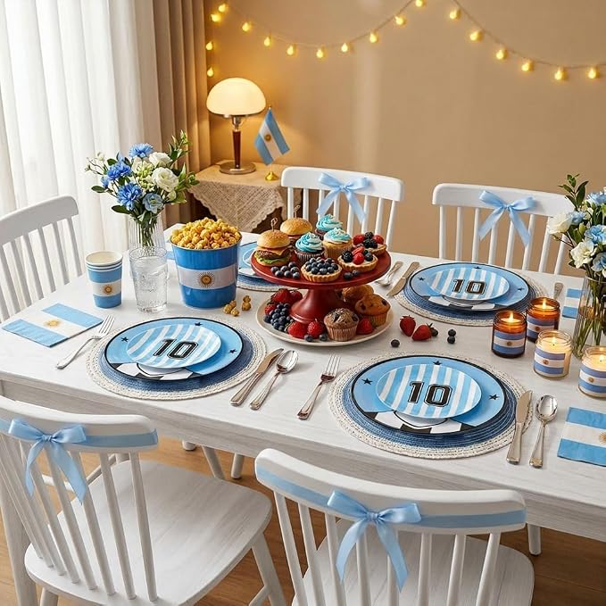 I00000 20 Pcs Blue Plastic Soccer Plates - Heavy Duty Disposable Plates for Global Soccer Celebration Party Supplies include 10.25" Dinner Plate& 7.5" Dessert Plate for Soccer Party