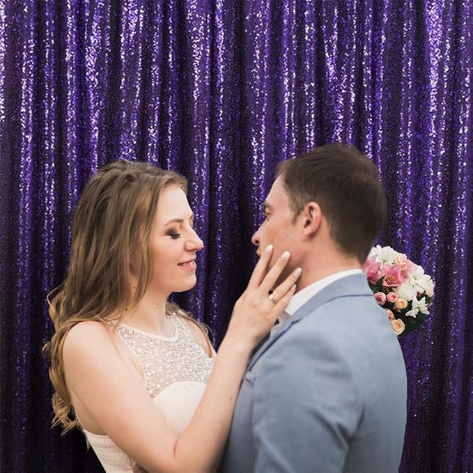 Eternal Beauty Purple Sequin Backdrop, 7x7 Ft Glitter Background Curtains for Shimmer Photography Party Wedding Birthday Back Drop Decor