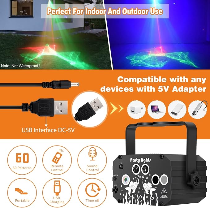 Enjoyedled DJ Disco Stage Party Lights - Northern Laser Light Effect RGB Led Sound Activated Strobe Lighting with Remote Control for Indoor Birthday Karaoke Club KTV, Black