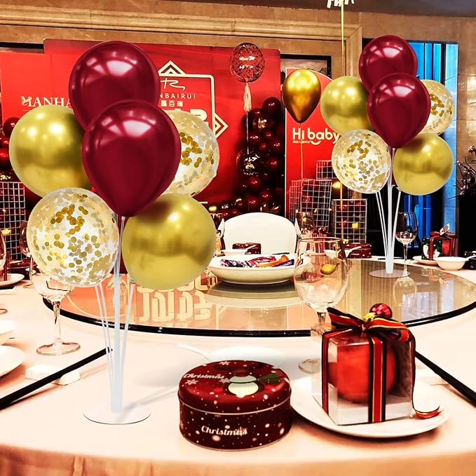 ZJDHPTY 4Set Red Gold Balloon Stand Table Centerpieces Party Decor | Christmas Decorations,Birthday Graduation Anniversary Wedding Valentine 49ers Party Decor,Lunar New Years Party Supplies