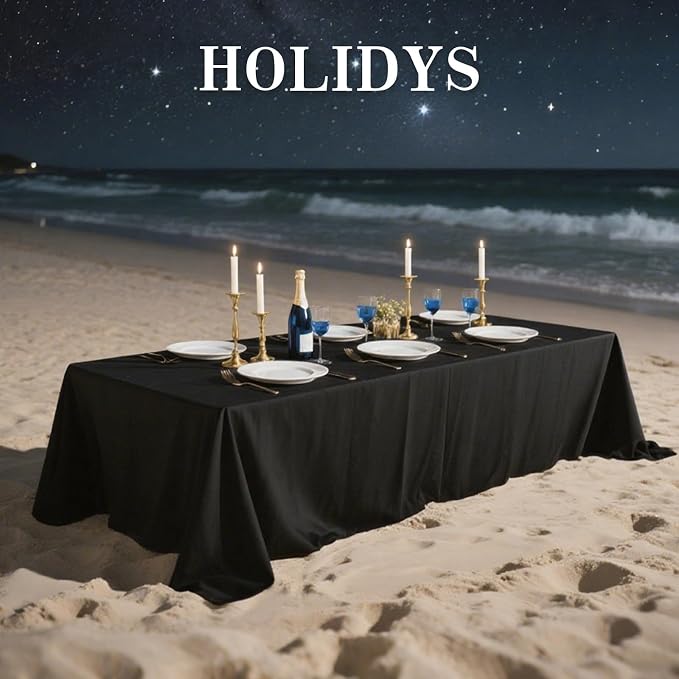 WIGENIUS 2 Pack Black Table Cloth Rectangle Tablecloths 60X84 Inch,Polyester Table Cloth for 5 Foot Rectangle Tables,Wrinkle Resistant Washable Fabric Table Covers for Party,Wedding Banquet