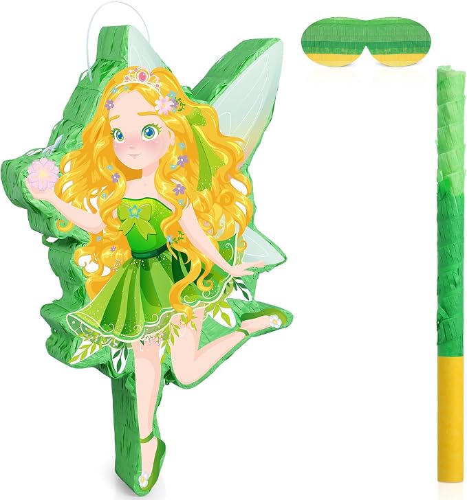 VioraWhite Fairy Piñata Princess Birthday Decorations Fairy Party Piñata Set with Stick and Blindfold for Girls Kids Butterfly Birthday Party Game Decorations Supplies
