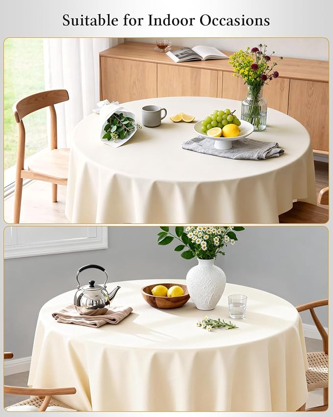 BESTVIP 60" Ivory Ivory Round Decorative Tablecloths | Fits 20"-48" Tables | Polyester Fabric Washable Table Cloth Cover for Wedding, Reception, Banquet, Birthday Party, Buffet, Restaurant