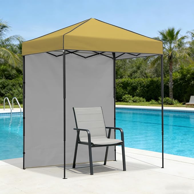 6x4 Pop Up Canopy Tent with One Wall Panel, Instant Portable Beach Canopy, Outdoor Tent with Carry Bag for Camping, Sports, Tailgating, Events, Beige