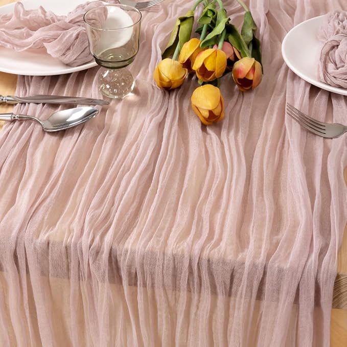 MLMC 3 Pack Pink Table Runner Dusty Pink Cheesecloth Table Runner 10ft Rustic Gauze Cheese Cloth Centerpiece Decor 35x120 Inches for Mothers' Day Wedding Bridal Baby Shower Birthday Party Decor
