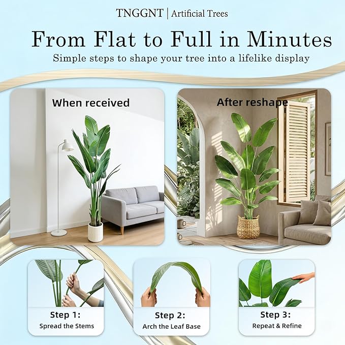 Artificial Bird of Paradise Plant: 7FT Faux Traveler's Palm Fake Banana Tree Elephant Ear Leaf Tall Silk Floor Plant in White Pot for Home Decor Indoor Office Entryway Balcony Patio Cafe Hotel