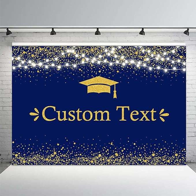 MEHOFOND Custom Congratulation Graduate Backdrop Class of 2025 Graduation Party Decorations Background Blue Gold Congrats Grad Decor Banner Photography Background Studio Photo Booth Props 7x5ft