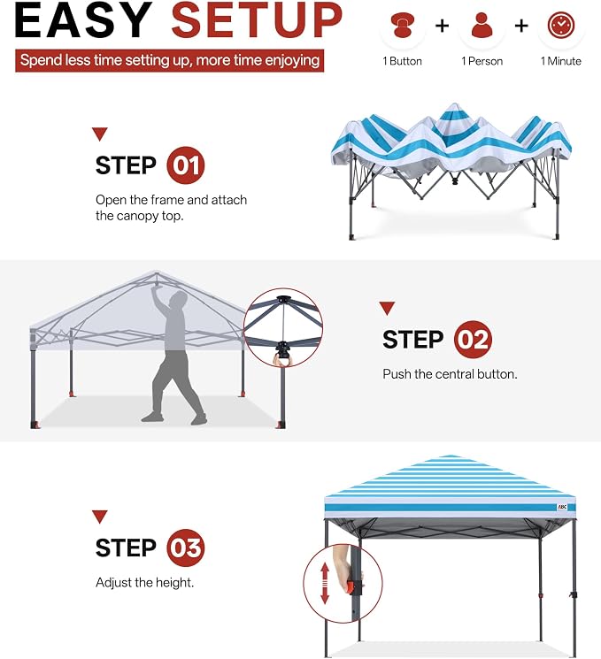 ABCCANOPY 10x10 Pop Up Canopy Tent, Easy Setup Instant Shelter with Wheeled Bag, Heavy Duty Outdoor Canopy for Beach, Market, Backyard, Outdoor Weather Protection (Sky Blue Stripes, 10x10)