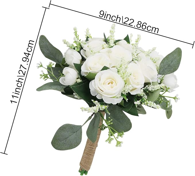 Set of 6 Bridesmaid Bouquets for Wedding - 7 Inch Artificial Ivory Flower Bouquet for Party Ceremony Anniversary Dinning Table Centerpieces Decor - Ivory