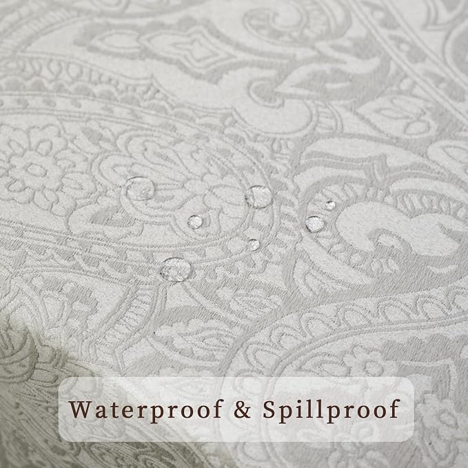 Rectangle Tablecloth, Jacquard Textured Spill-Proof Washable Dining Table Cloth, Heavy Weight Fabric Table Cover for Wedding, Kitchen, Dinners (72''x54'', Milky White)