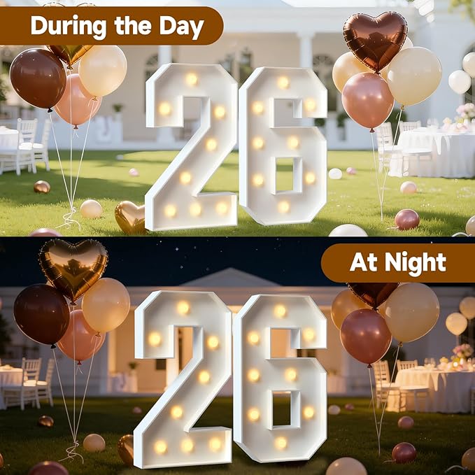 Mixifox 3FT Marquee Numbers 26, Large Light Up Numbers for 26th Birthday Decorations, Graduation Decorations 2026 Big DIY Mosaic Number 26 Birthday Anniversary Party Backdrop Decor