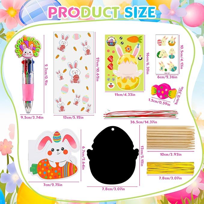 24 Pack Easter Party Favors Classroom Gifts Set with Classic Spring Designs, Easter Goodie Bags with Notebooks Pens Stickers Tattoos Scratch Art for Classroom Gifts Basket Stuffers