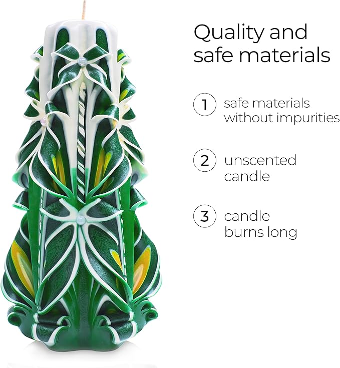 Carved Candles - Handmade Long Burning Decorative Luxury Candles - Unscented - Perfect for Home Decor, Birthdays, Romantic Occasions, Gifts for Women, Christmas Gift for Mom - Big Green