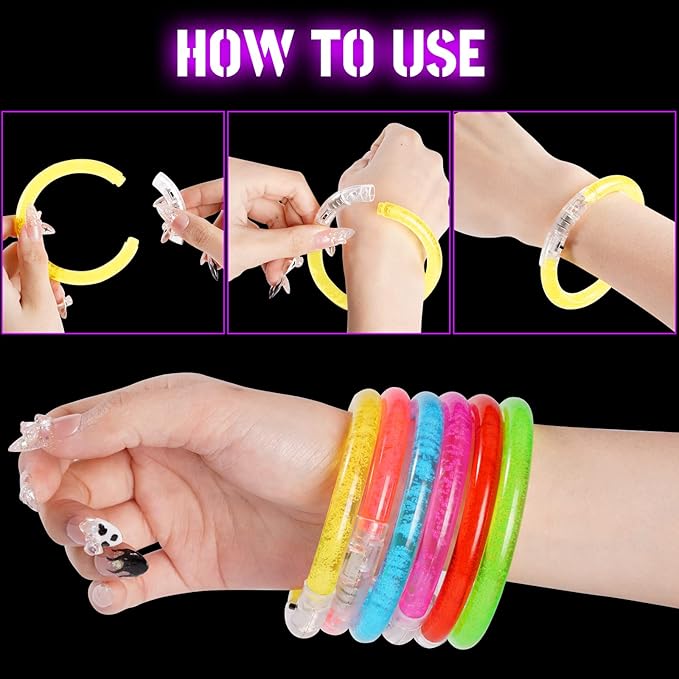 24Pcs Glow in the Dark Party Supplies for Kids/Adults, Flashing Light up Toys LED Bracelets Easter Glow Sticks, Mardi Gras Party Favors Carnival Birthday Concert Gifts Accessory