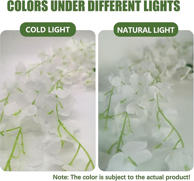 5 Pack White Wisteria Hanging Flowers, 3.44 Ft Fake Hanging Flowers, Artificial Wisteria Garland Vines for Wedding Room Backdrop Outdoor Patio Garden Decoration
