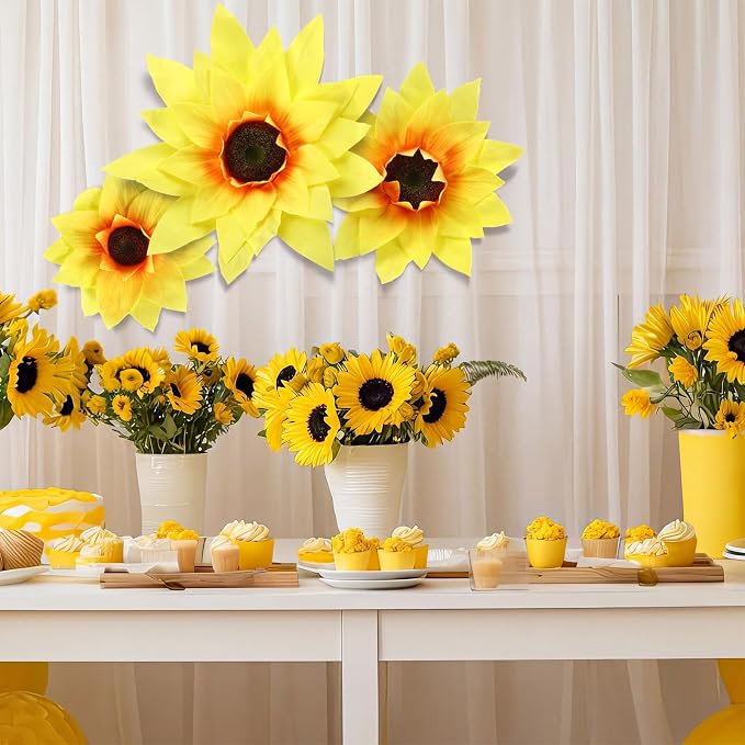Norme 3 Pcs Giant Sunflower 12, 16, 20 Inch Large Sunflower Yellow Petals Big Paper Flowers Giant Flower for Graduation Decorations, Wedding, Home Decor, Birthday
